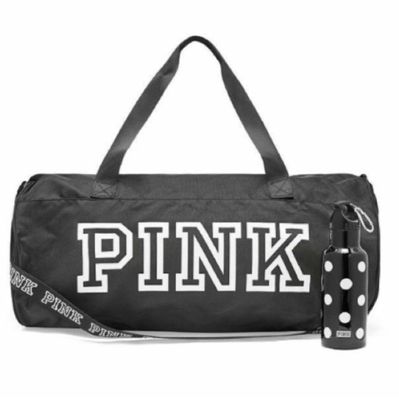 Victoria Secret PINK Black Large Duffel Bag Water Bottle Gym